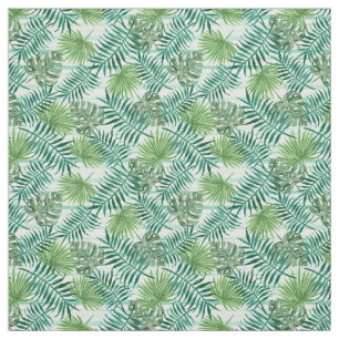 Retro Chic Tropical Green Palm Leaves Pattern Stof