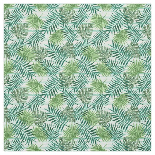Retro Chic Tropical Green Palm Leaves Pattern Stof (Swatch)