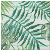 Retro Chic Tropical Green Palm Leaves Pattern Stof (Close Up)
