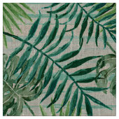 Retro Chic Tropical Green Palm Leaves Pattern Stof (Close Up)