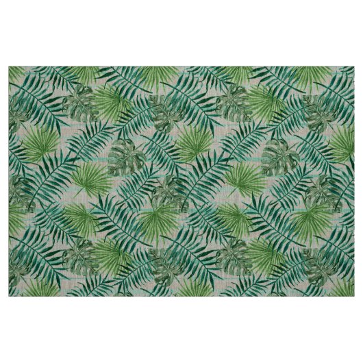 Retro Chic Tropical Green Palm Leaves Pattern Stof (Fat Quarter)