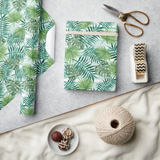 Retro Chic Tropical Green Palm Tree Leaving Foliag Cadeaupapier (Crafts)