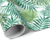 Retro Chic Tropical Green Palm Tree Leaving Foliag Cadeaupapier (Rol Hoek)