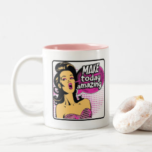 Retro Chic: Vintage Pop Art Inspirerende Quote Tweekleurige Koffiemok