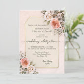 Retro Chic Watercolor Blush Pink Roses Wedding Kaart (Staand voorkant)