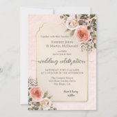 Retro Chic Waterverf Roze Rozen Bruiloft Kaart (Voorkant)