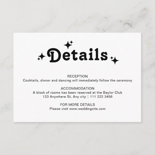 Retro Chic Wedding Details Kaart (Voorkant)