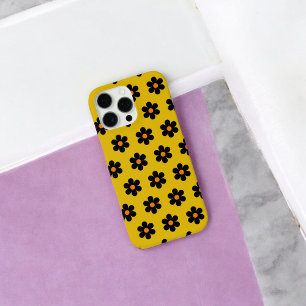 Retro Chic Zwart & Mosterd Bloemen Patroon iPhone 16 Pro Max Hoesje