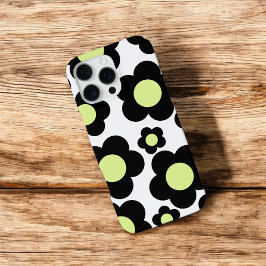 Retro Chic Zwart & Neon Groen Bloempatroon iPhone 16 Pro Max Hoesje