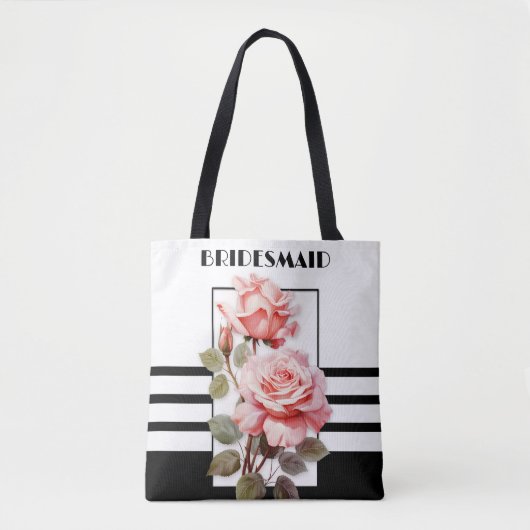 Retro Chic Zwart-Wit Roze Rozen Bruiloft Tote Bag (Voorkant)