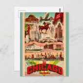 Retro Chicago Attracties Briefkaart (Voorkant / Achterkant)