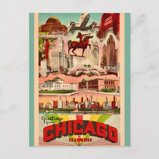 Retro Chicago Attracties Briefkaart (Voorkant)