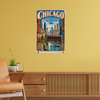Retro Chicago Illinois Reisposter Stadssilhouet Poster