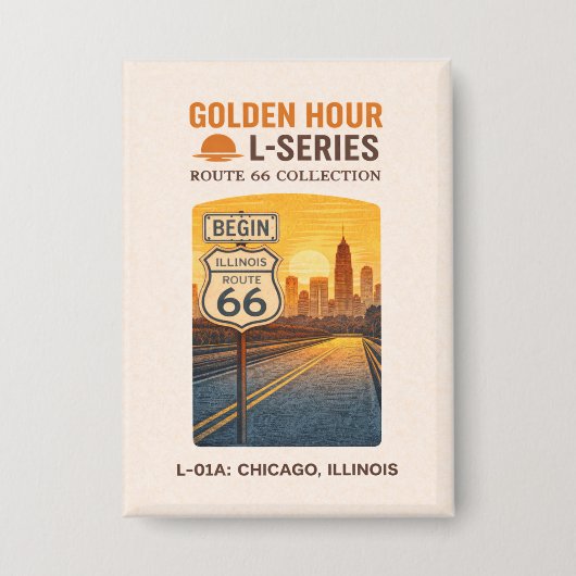 Retro Chicago Illinois Route 66 Start Landmark Button (Voorkant)