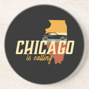  Retro Chicago Illinois USA City Map Zandsteen Onderzetter