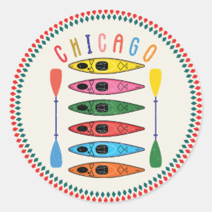 Retro Chicago Kayaking Ronde Sticker