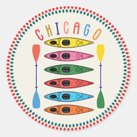 Retro Chicago Kayaking Ronde Sticker (Voorkant)
