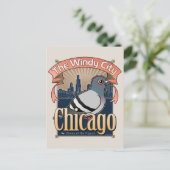 Retro Chicago Pigeon Briefkaart (Staand voorkant)