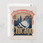 Retro Chicago Pigeon Briefkaart (Voorkant / Achterkant)