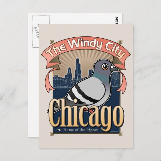 Retro Chicago Pigeon Briefkaart (Voorkant / Achterkant)