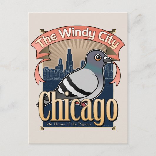 Retro Chicago Pigeon Briefkaart (Voorkant)