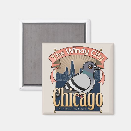 Retro Chicago Pigeon Magneet (Voorkant / Achterkant)