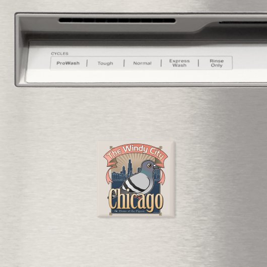 Retro Chicago Pigeon Magneet (Insitu (Vaatwasser))