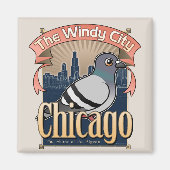 Retro Chicago Pigeon Magneet (Voorkant)