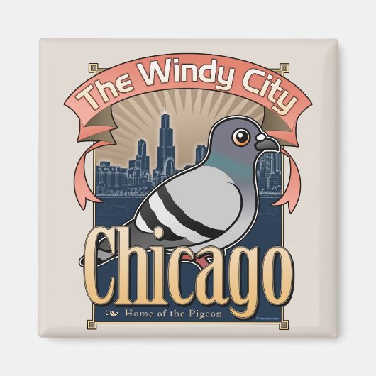 Retro Chicago Pigeon Magneet (Voorkant)