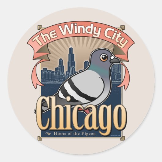 Retro Chicago Pigeon Ronde Sticker (Voorkant)