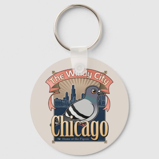 Retro Chicago Pigeon Sleutelhanger (Voorkant)