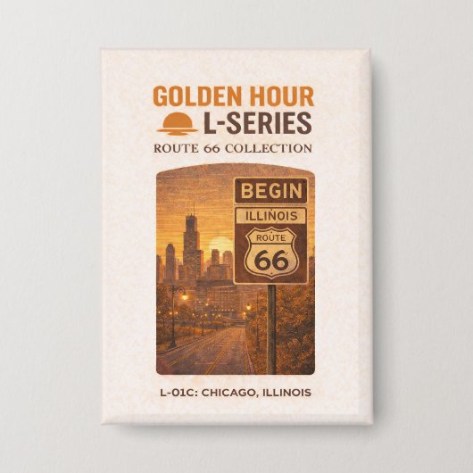 Retro Chicago Route 66 Start Landmark Kunst Button (Voorkant)