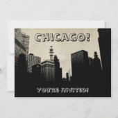 Retro Chicago Skyline Artwork Uitnodiging (Voorkant)