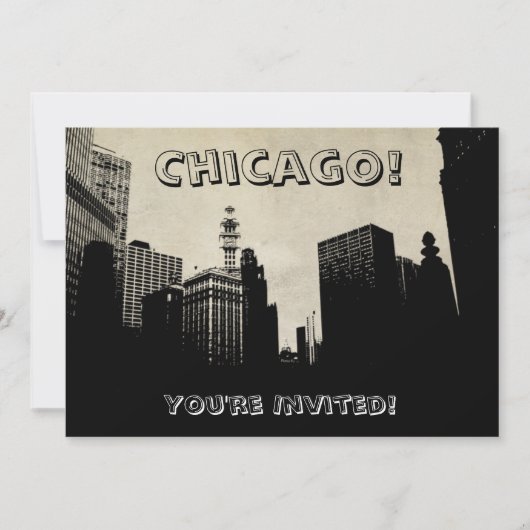 Retro Chicago Skyline Artwork Uitnodiging (Voorkant)
