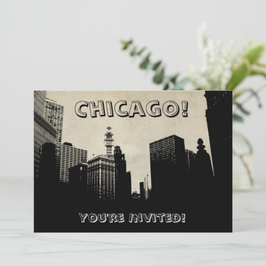 Retro Chicago Skyline Artwork Uitnodiging (Staand voorkant)