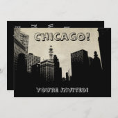 Retro Chicago Skyline Artwork Uitnodiging (Voorkant / Achterkant)