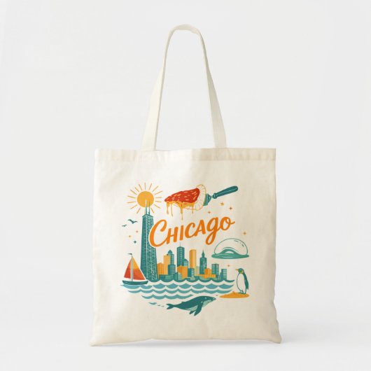 Retro Chicago Skyline Illustration Tote Bag (Voorkant)