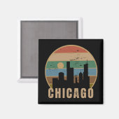 Retro Chicago Skyline Vintage Reizen Magneet (Voorkant / Achterkant)