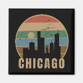 Retro Chicago Skyline Vintage Reizen Magneet (Voorkant)