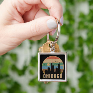Retro Chicago Skyline Vintage Reizen Sleutelhanger