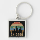 Retro Chicago Skyline Vintage Reizen Sleutelhanger (Voorkant)
