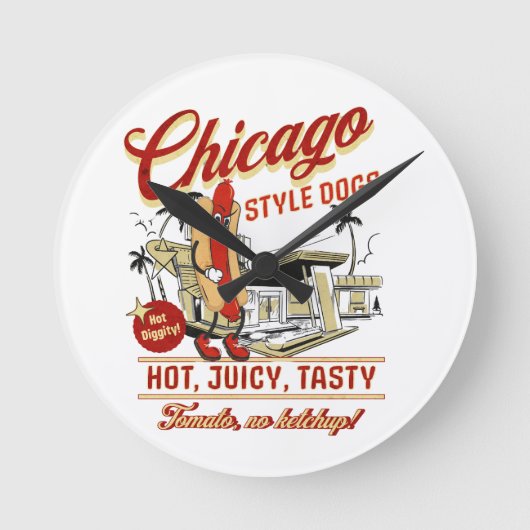 Retro Chicago Style Hot Dog Wandklok (Voorkant)