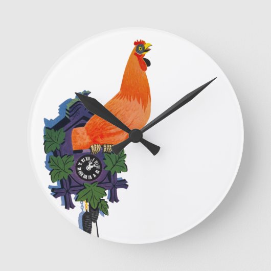 Retro Chicken Coo-Coo Clock Rooster Time Ronde Klok (Voorkant)