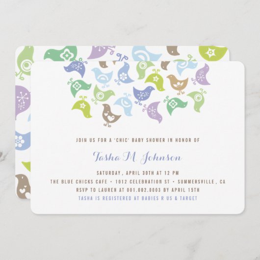 Retro Chicks Boy Baby shower Party Invitation Kaart (Voorkant / Achterkant)