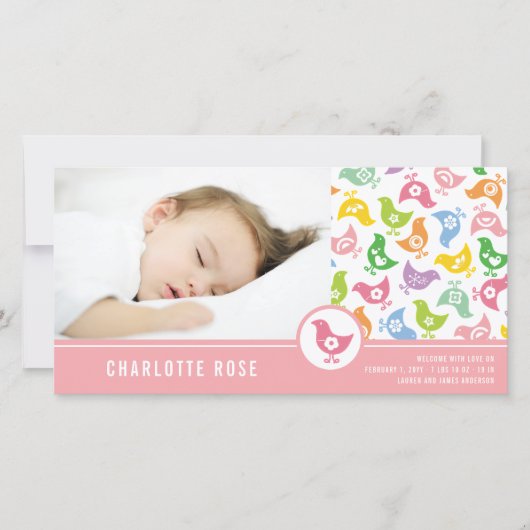 Retro Chicks Girl Birth Announge Foto Card Aankondiging (Voorkant)