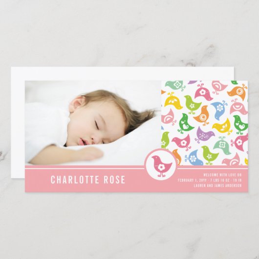 Retro Chicks Girl Birth Announge Foto Card Aankondiging (Voorkant / Achterkant)