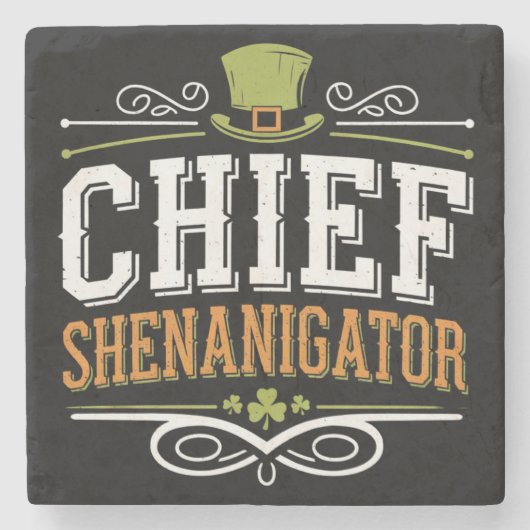 Retro Chief Shenanigator Lucky Leprechaun Pet Stenen Onderzetter (Voorkant)