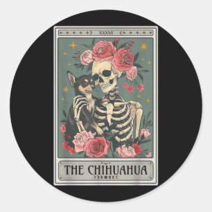 Retro Chihuahua-hondliefhebber De maan Halloween Ronde Sticker
