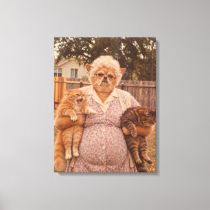 Retro Chihuahua oma die twee boze katten vasthoudt Canvas Afdruk