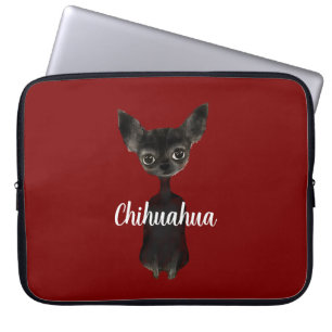 Retro chihuahua zwart bordeauxroom laptop sleeve